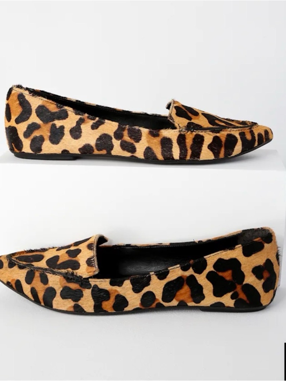 Leather Leopard Calf Hair Pointed-Toe Loafers -BRAND NEW!!